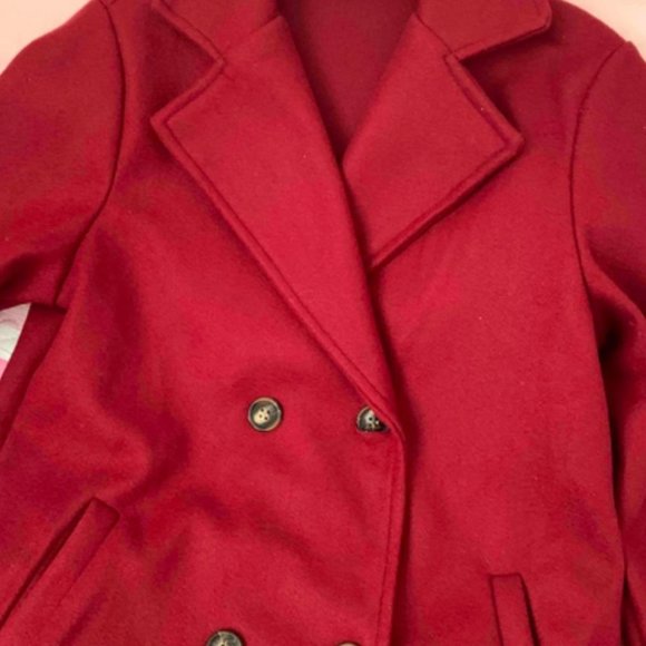 Classic burgundy double breasted Pea Overcoat jacket fall/winter - Picture 8 of 10